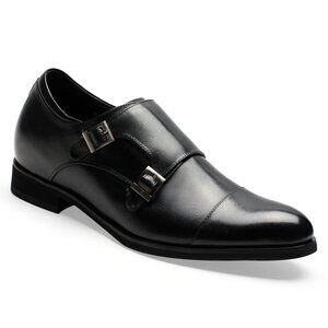 CHAMARIPA 7cm/2.76" elevator Shoes Men Black leather double Monk shoes
